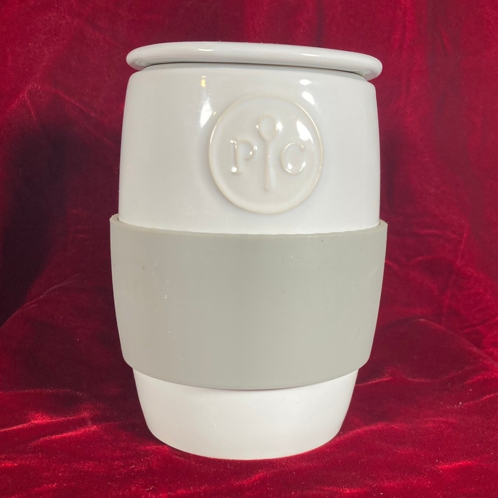 Pampered Chef Ceramic‎ Egg Cooker White with Gray Silicone Sleeve 1529